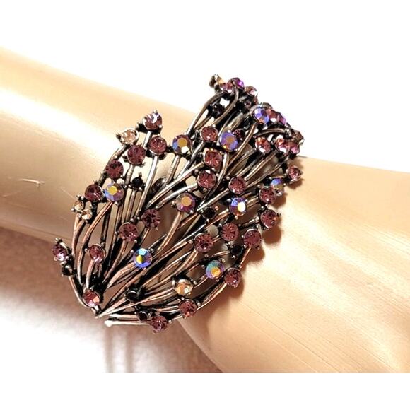 Unbranded Jewelry - Rhinestone Clamper Bracelet Purple Pink AB Silvertone Metal Boho Fairy Cottage